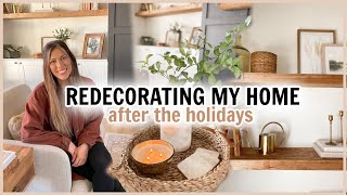 REDECORATING MY HOME AFTER CHRISTMAS 2023  cozy living room makeover [upl. by Adnoel]