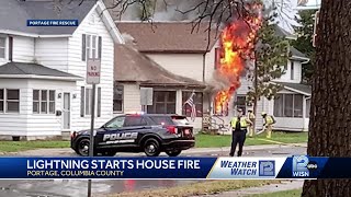 Lightning strike sparks house fire utility problems in Portage [upl. by Chiou]