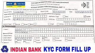 Indian Bank KYC form fill up  indian bank mein kyc form kese bhare [upl. by Kerianne]