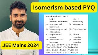 Isomerism Based PYQ of JEE Mains 2024 Chemwarriors [upl. by Sweatt930]