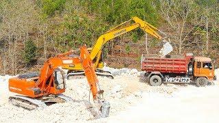 Excavators Bulldozer Digging Hard Limestone On Road Construction Work [upl. by Ailati]