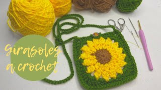 Como tejer girasoles a crochet con la técnica granny  cuadritos de la abuela  monedero [upl. by Aneerak]