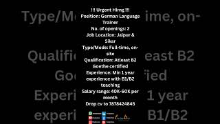 Salary range 40K60K per monthDrop cv to 7878424845finderbro jaipur sikar german [upl. by Aloeda]