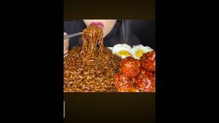 Black bean noodleshalf fried egg and chicken lollipop mukbang eatingshow food foodieph [upl. by Sulokcin615]