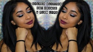 Silver Glitter Cut Crease amp Plum Lips  Makeup Tutorial  Anoushka [upl. by Benis]