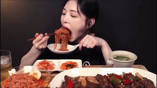 EAT WITH BOKI BITES ONLY SPICY BIBIM amp BEEF ASMR [upl. by Trabue88]