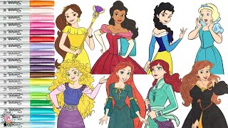 Disney Princess Coloring Book Compilation Color Swap Belle Elena Merida Elsa Rapunzel Ariel Anna [upl. by Nahsar]