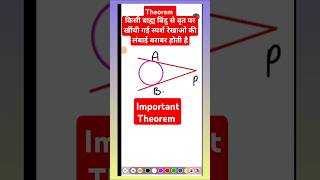 Important Theorem किसी बाह्य बिंदु से व्रत पर खींची गई स्पर्श रेखाएं बराबर होती है viralvideo [upl. by Nelia982]