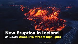 210324 Drone footage from the new volcano eruption in Iceland lava flow on day 6 [upl. by Aneeram]