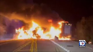 Video shows fiery fatal tractortrailer crash in Florida Keys [upl. by Nuris]