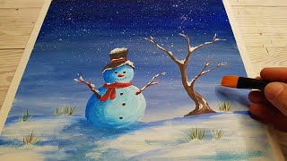 Pictura SIMPLA de Iarna ⛄🎄 Om de Zapada  Invata sa Pictezi [upl. by Cerys]