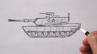 How to draw a Tank Easy  M1 Abrams Tank drawing [upl. by Novihs]