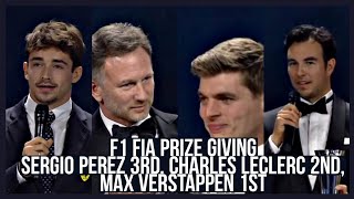 F1 FIA PRIZE GIVING BOLOGNA SERGIO PEREZ CHARLES LECLERC MAX VERSTAPPEN amp CHRISTIAN HORNER [upl. by Sibley]