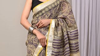 Cotton Linen Sarees with Antique Silver Zari Borders Rs 950Shipping ishanisareeslinencottonsaree [upl. by Alihs262]