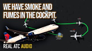 Were on Oxygen Smoke and fumes in the cockpit Delta Airbus A321 REAL ATC [upl. by Hardan]