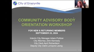 Community Advisory Committees Orientation Workshop  Emeryville CA  September 23 2024 [upl. by Arais566]