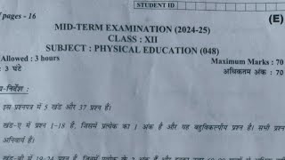 class 12 physical education paper for Mid term exam 202425  4 Oct 2024  evening shiftdoecbse [upl. by Meehsar116]