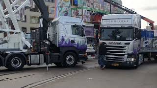 DEEL1 KERMIS 🎢🎡🎠🎪AFBOUW IN LEIDEN bij molen de valk en Langegrach en schuttersveld en beestenmarkt [upl. by Nnylarej71]