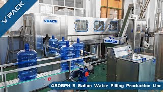 Automatic 450BPH 5 gallon water bottle rinsing capping machine waterfillingmachine VPACK [upl. by Lanfri667]