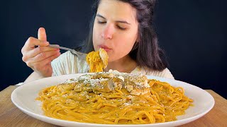 CHICKEN SPAGHETTI WITH CREAMY TOMATO SAUCE  MUKBANG  ASMR  EATING SOUNDS [upl. by Neelyak662]