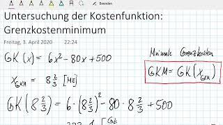 Berechnung der minimalen Grenzkosten bei bekanntem Grenzkostenminimum [upl. by Anitsyrhc645]