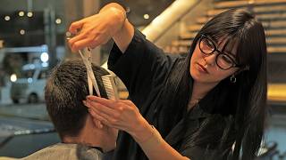 💈ASMR Full Transformation Haircut Experience by Cute Japanese Female Barber in Tokyo [upl. by Marje]