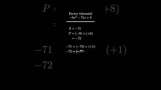 How to factor trinomial 9x²  71x  8 maths animation ai [upl. by Nomzed]