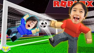 GOAAAAAL Lets Play Roblox Super Striker League with Ryan and Daddy [upl. by Harp336]