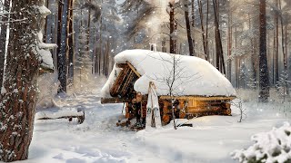 I hid from the SLEET in a HERMITS HUT Night blizzard and frost in COZY LOG CABIN [upl. by Braun]