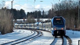 🔵 Bad Endorf bei Schnee  BÜ Mauerkirchen mit 3 Werbeloks MeridianZüge ECs und railjets [upl. by Annerahs]