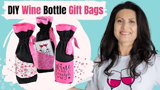 How to Sew Wine Bottle Gift Bags with Pocket for Card  Bolsas para Botellas de Vino con Bolsillo [upl. by Tullius]