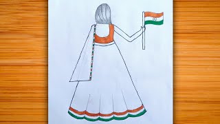 Independence day drawing easy  how to draw 15 august drawing  girl drawing [upl. by Anastasie]