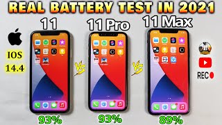 iPhone 11 vs iPhone 11 Pro vs iPhone 11 Pro Max Battery Drain Test in 2021  IOS 144 Battery Test🛑 [upl. by Decca667]