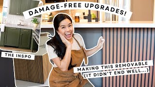 BORING GRAY KITCHEN GETS A HUGE RENTERFRIENDLY MAKEOVER  Wood Slats amp Peel and Stick [upl. by Anahoj390]