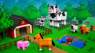 Minecraft Cows Barn House Construction Farm Diorama  Cow Farm Cartoons [upl. by Ainaled]