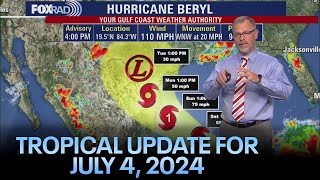 Tropical update Hurricane Beryl approaches Mexicos Yucatan Peninsula Texas to get HEAVY RAIN [upl. by Eaneg751]