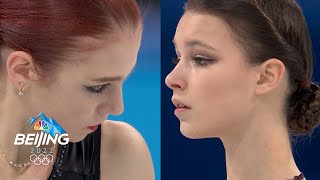 Trusova vs Shcherbakova Sidebyside of skaters stellar free skates  Winter Olympics 2022 [upl. by Hadihahs]