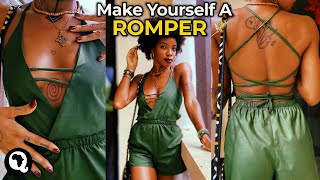 DIY Backless VNeck Romper  StepByStep Tutorial On How To Sew Elastic Waist Romper  sewquaint [upl. by Salangi]