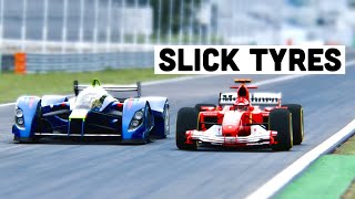 Ferrari F1 2004 SLICK TYRES vs Red Bull X2010 S1 at Monza [upl. by Oika581]