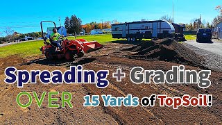 Tractor Spreads over 15 Yards Of TopSoil Grading with FEL [upl. by Haukom]