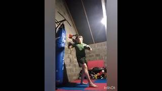 Combo of the day backfist mmakickboxing kickboxingdrills coaching boxing muaythaishorts [upl. by Neral]