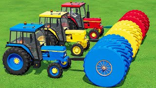 Mini Tractor of Colors Transport John Deere and BIG WHEEL ROLLER w Triple Decker Fast Compaction [upl. by Shatzer]