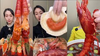 Yummy 02Eat seafood 🦞 red devil 🍤 scallops garlic 🧄 shrimp 🦐🍤 mukbang shrimp eating [upl. by Notsirt]