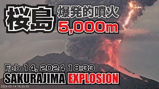 【5000ｍ】 爆発的噴火 2024年2月14日 1833 桜島  Sakurajima Explosive Eruption [upl. by Hearsh]