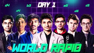 WORLD RAPID AND BLITZ DAY 1  CARLSEN VIDIT PRAGG GUKESH ARJUN NIHAL ANISH IN ACTION [upl. by Nosecyrb]