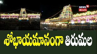 Tirupati Brahmotsavalu 2024 Lord Venkateshwara temple premises decorated with lights News18 Telugu [upl. by Meekah]