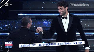 Sanremo 2022 i colpi vincenti di Berrettini allAriston  Oggi è un altro giorno 02022022 [upl. by Enaid]