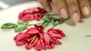 Ribbon Flowers Embroidery Ideas Learn Stitching for Beginners [upl. by Fujio]