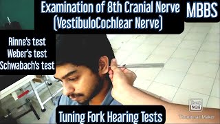 Examination of 8th Cranial Nerve VestibuloCochlear Nerve  MUHS  mbbs physiology practical [upl. by Ruthy]