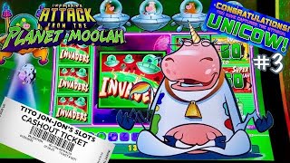 UNICOW Jackpot Handpay Over 500 spins on Invaders Attack from the Planet Moolah slot bonus [upl. by Drofdarb70]